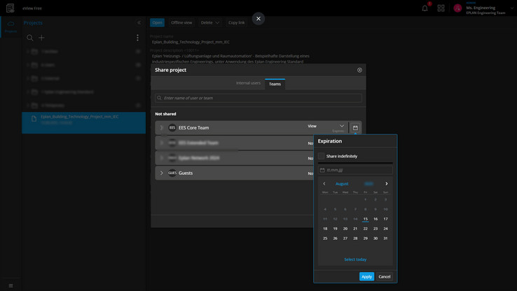 EPLAN Collaboration Apps share with a pre defined group