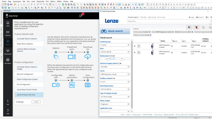 Les utilisateurs du portail n'ont que quelques étapes à franchir pour trouver un appareil adapté de la série i550 à l'aide de configurateurs tels que le Lenze Easy Product Finder.